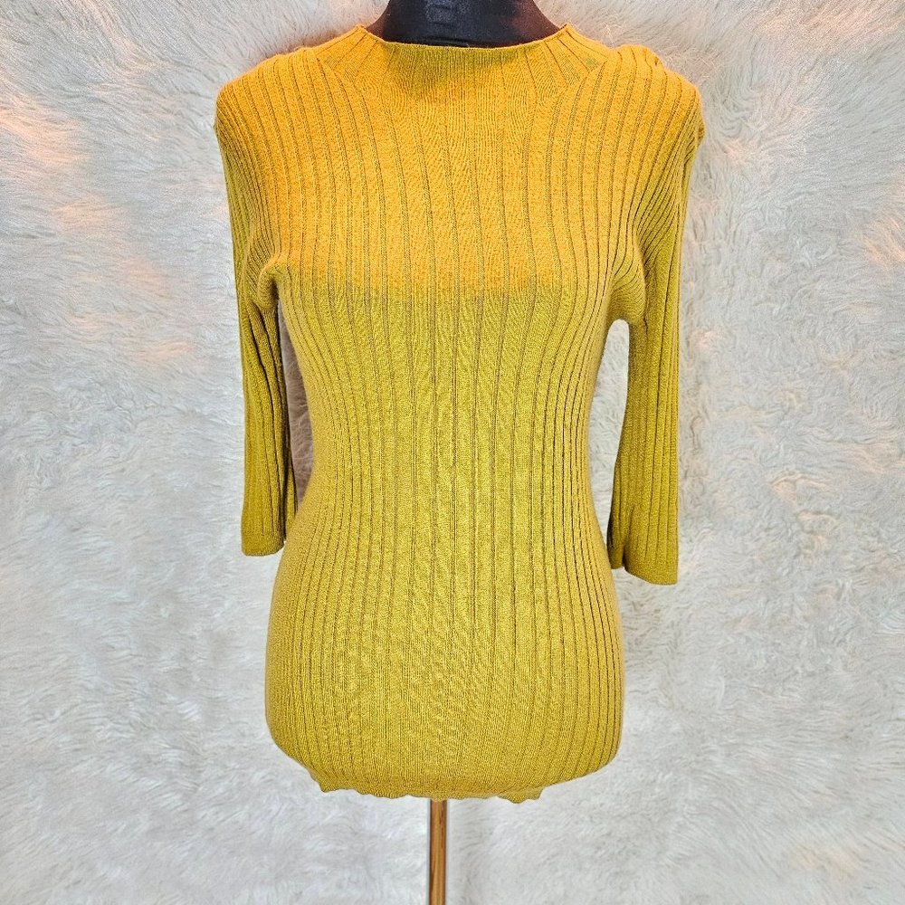 Atmosphere Women's Mustard Yellow Stretch Knitted 3/4 Sleeves Sweat Shirt